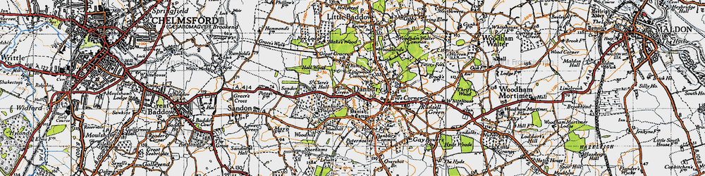 Old map of Danbury in 1945