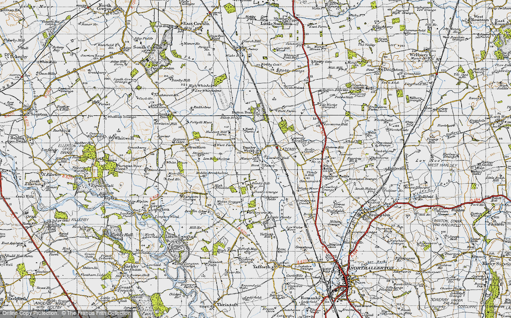 Old Map of Historic Map covering Wiske Moor in 1947