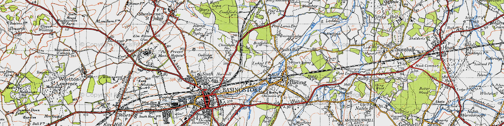 Old map of Daneshill in 1945
