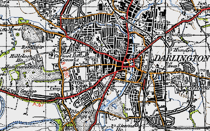 Old map of Darlington in 1947