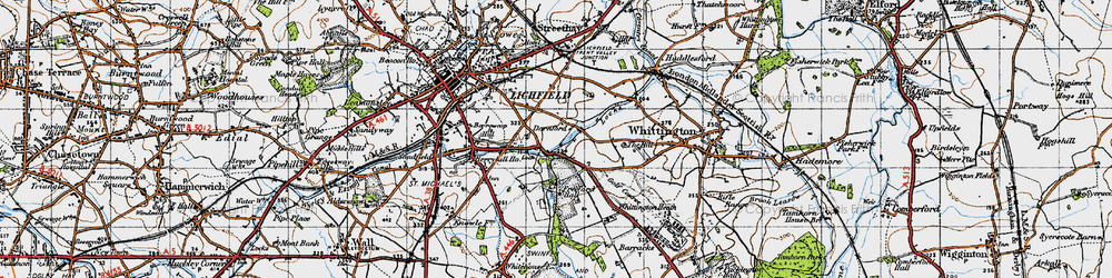 Old map of Whittington Heath in 1946
