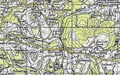 Old map of Darwell Hole in 1940