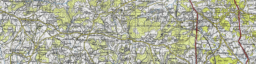 Old map of Darwell Hole in 1940