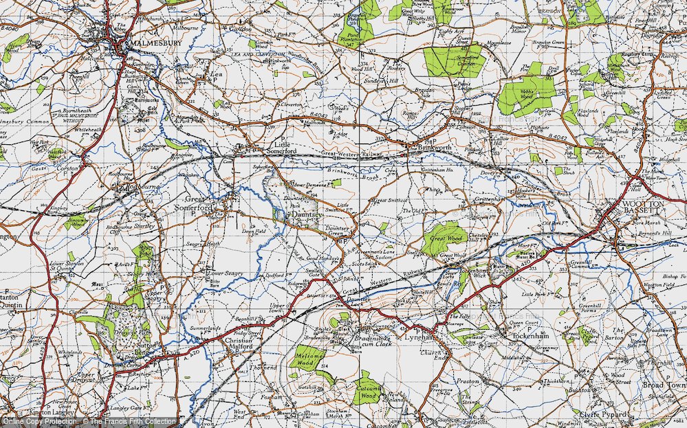 Old Map of Historic Map covering Brinkworth Brook in 1947