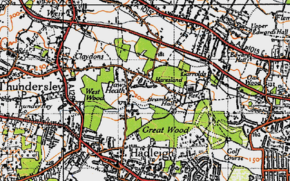 Old map of Daws Heath in 1945