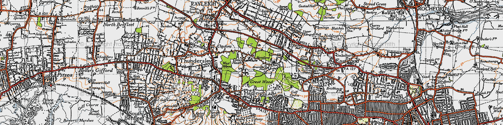 Old map of Daws Heath in 1945