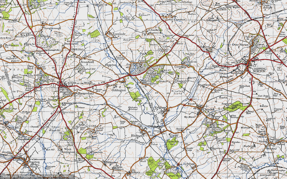 Old Map of Historic Map covering Bledington Heath in 1946