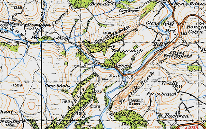 Old map of Afon Cownwy in 1947