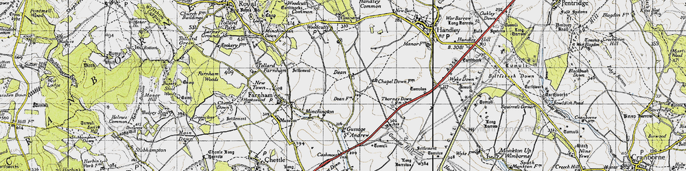 Old map of Dean in 1940