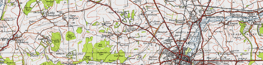 Old map of Flowerdown Barrows in 1945