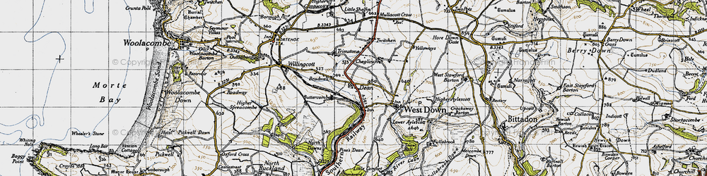 Old map of Dean Cross in 1946
