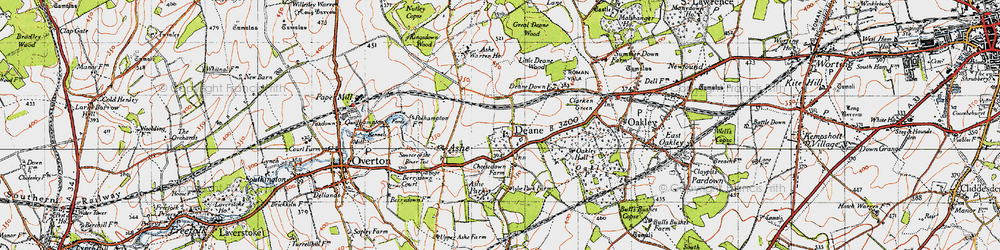 Old map of Deane in 1945