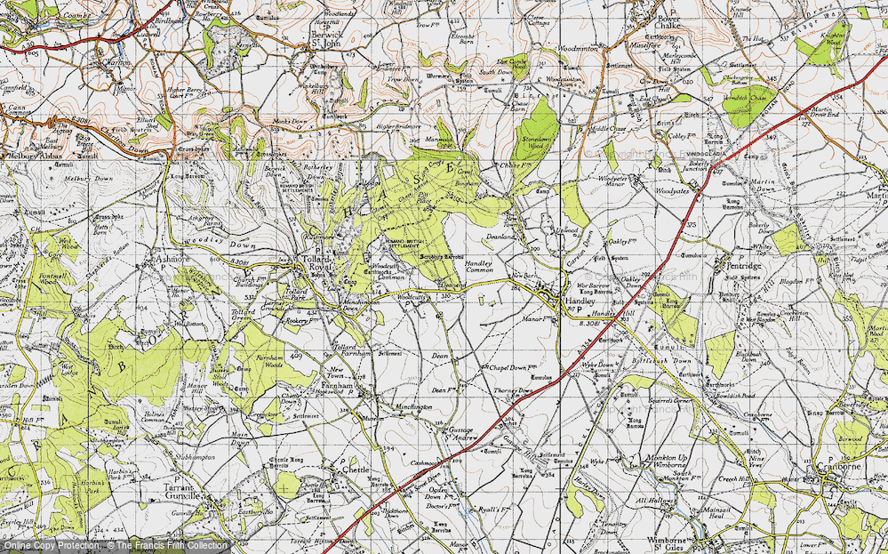 Old Map of Historic Map covering Woodcutts Common in 1940