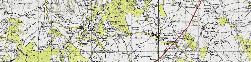 Old map of Woodcutts Common in 1940