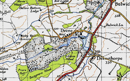 Old map of Deene in 1946