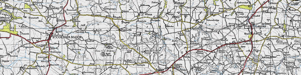 Old map of Belowda Beacon in 1946