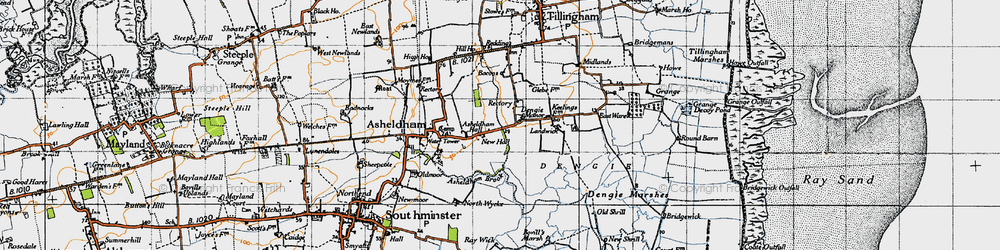 Old map of Dengie in 1945