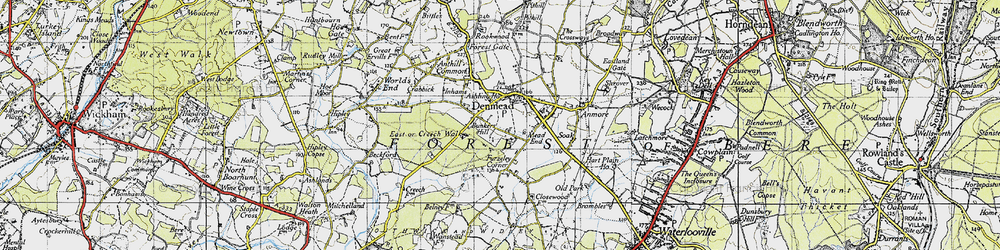 Old map of Denmead in 1945