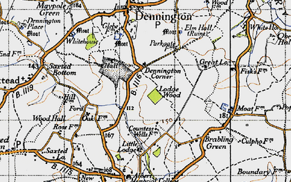 Old map of Dennington Corner in 1946