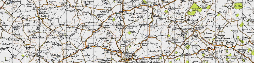 Old map of Dennington Corner in 1946