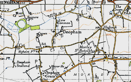 Old map of Deopham in 1946