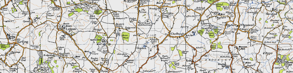 Old map of Depden in 1946