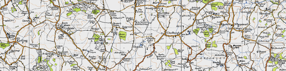 Old map of Depden Green in 1946