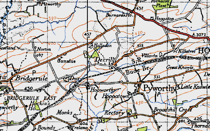 Old map of Derril in 1946