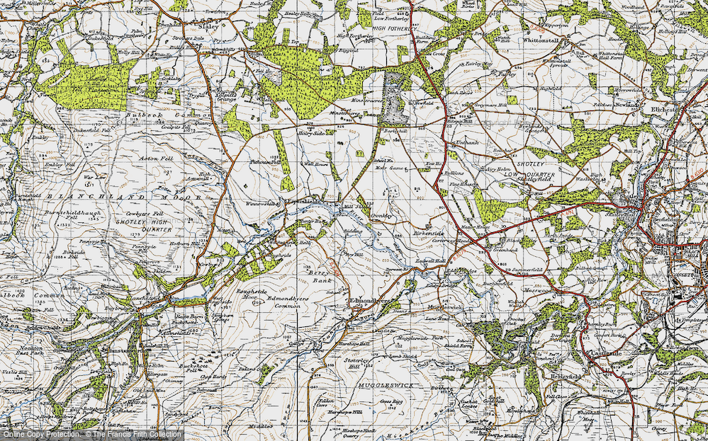 Old Map of Historic Map covering Ruffside in 1947