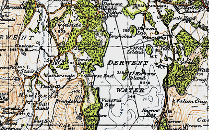 Old map of Derwent Water in 1947