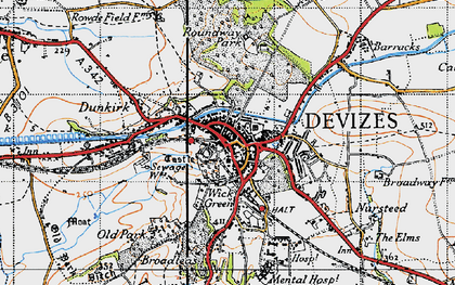 Old map of Devizes in 1940