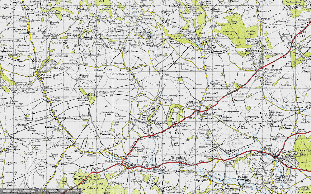 Old Map of Historic Map covering Milborne Wood in 1945