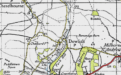 Old map of Whitelands Downs in 1945