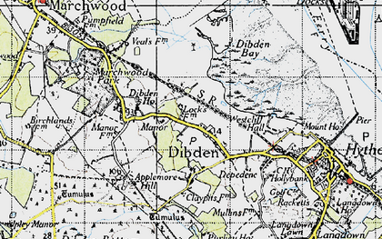 Old map of Dibden in 1945