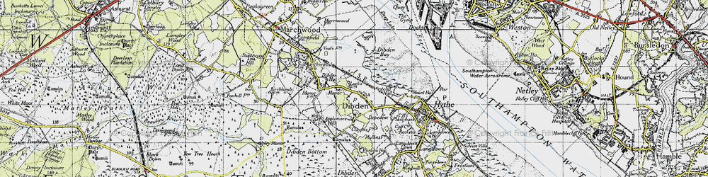 Old map of Dibden in 1945