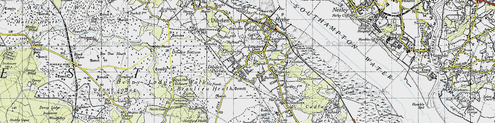 Old map of Dibden Purlieu in 1945