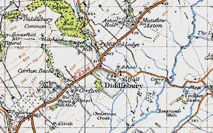 Old map of Diddlebury in 1947