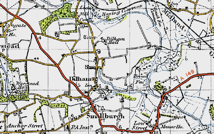Old map of Dilham Hall in 1945