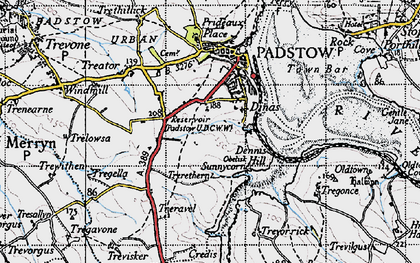 Old map of Dinas in 1946