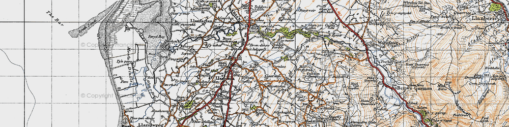 Old map of Dinas in 1947