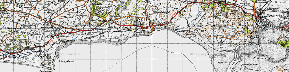 Old map of Dinas in 1947
