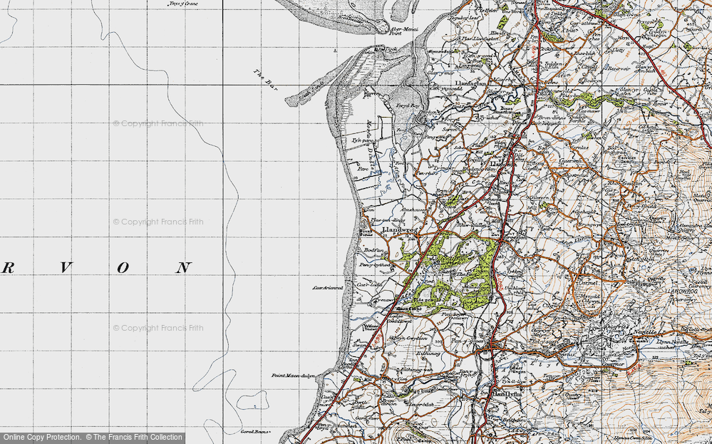 Old Map of Historic Map covering Bodfan in 1947