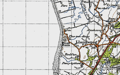 Old map of Dinas Dinlle in 1947