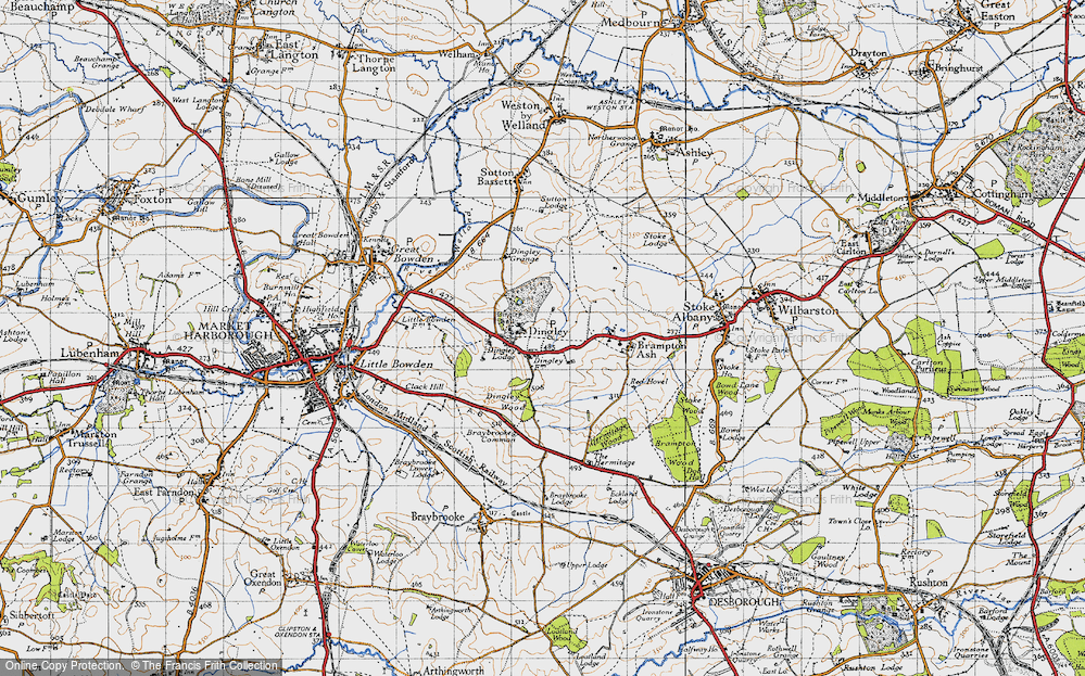 Old Map of Historic Map covering Woodlands in 1946