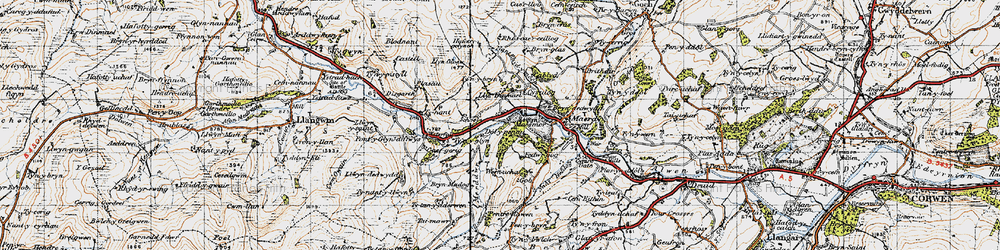 Old map of Dinmael in 1947