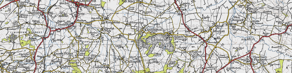 Old map of Dinnington in 1945
