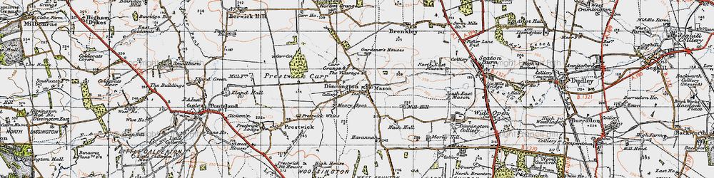 Old map of Dinnington in 1947