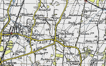 Old map of Ditchling in 1940