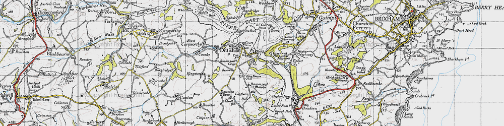 Old map of Dittisham in 1946