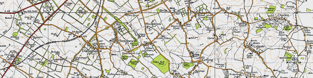 Old map of Ditton Green in 1946